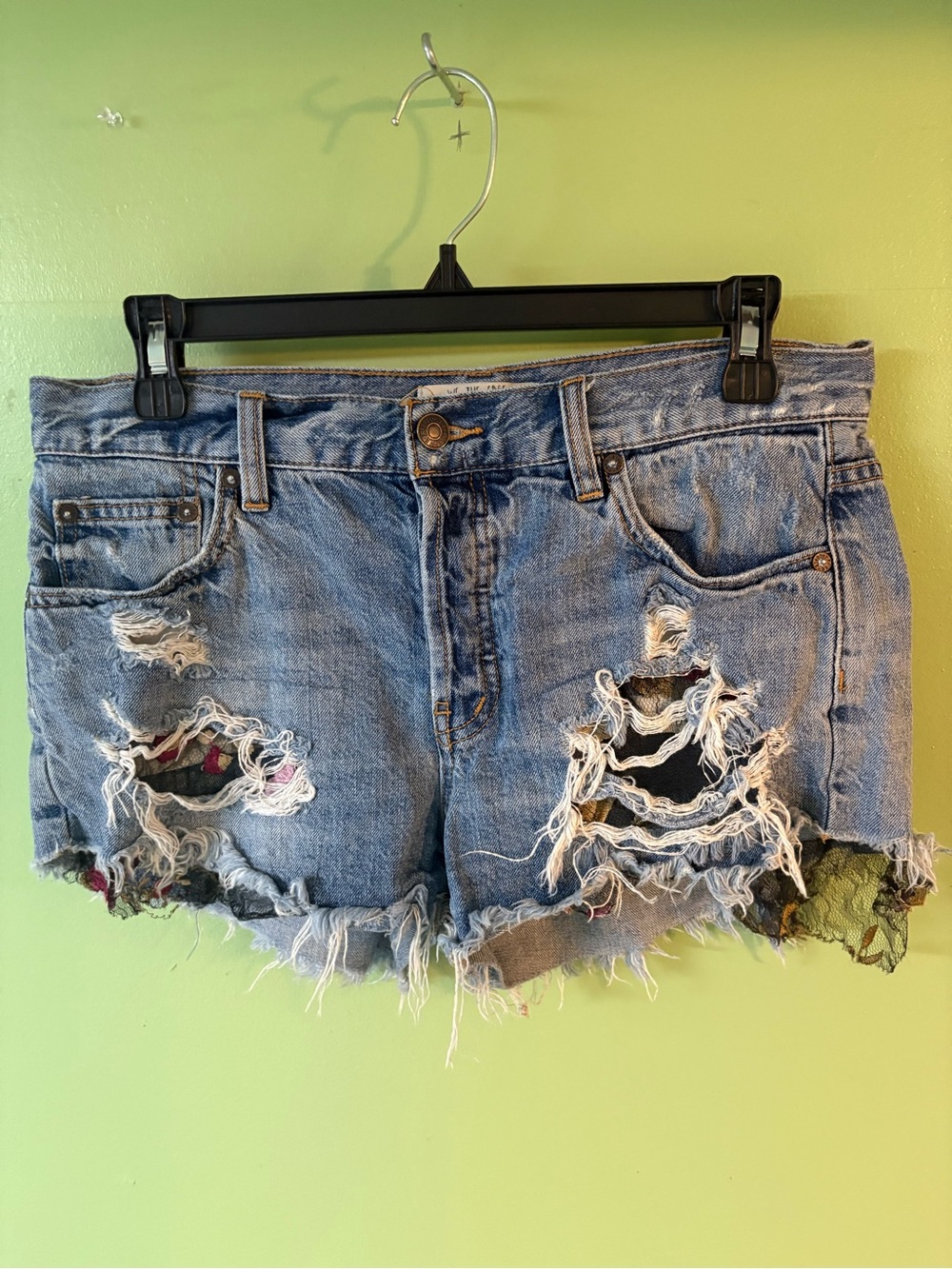 We the Free Distressed High-Rise Denim Shorts - Blue